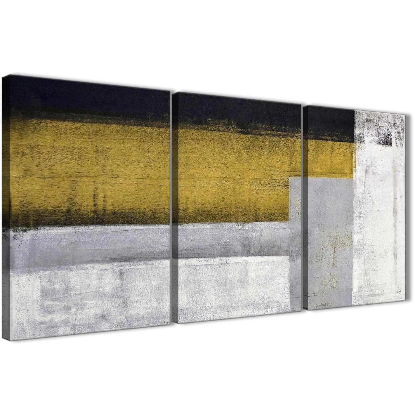 3 Panel Mustard Yellow Grey Painting Kitchen Canvas Wall Art Within Most Recent 3 Piece Canvas Wall Art (View 13 of 15)