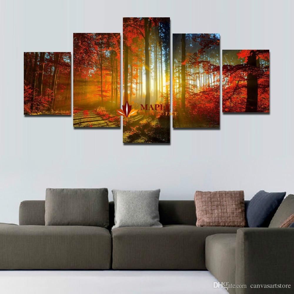 5 Panel Forest Painting Canvas Wall Art Picture Home Decoration For With Regard To Best And Newest Modern Painting Canvas Wall Art (View 1 of 20)