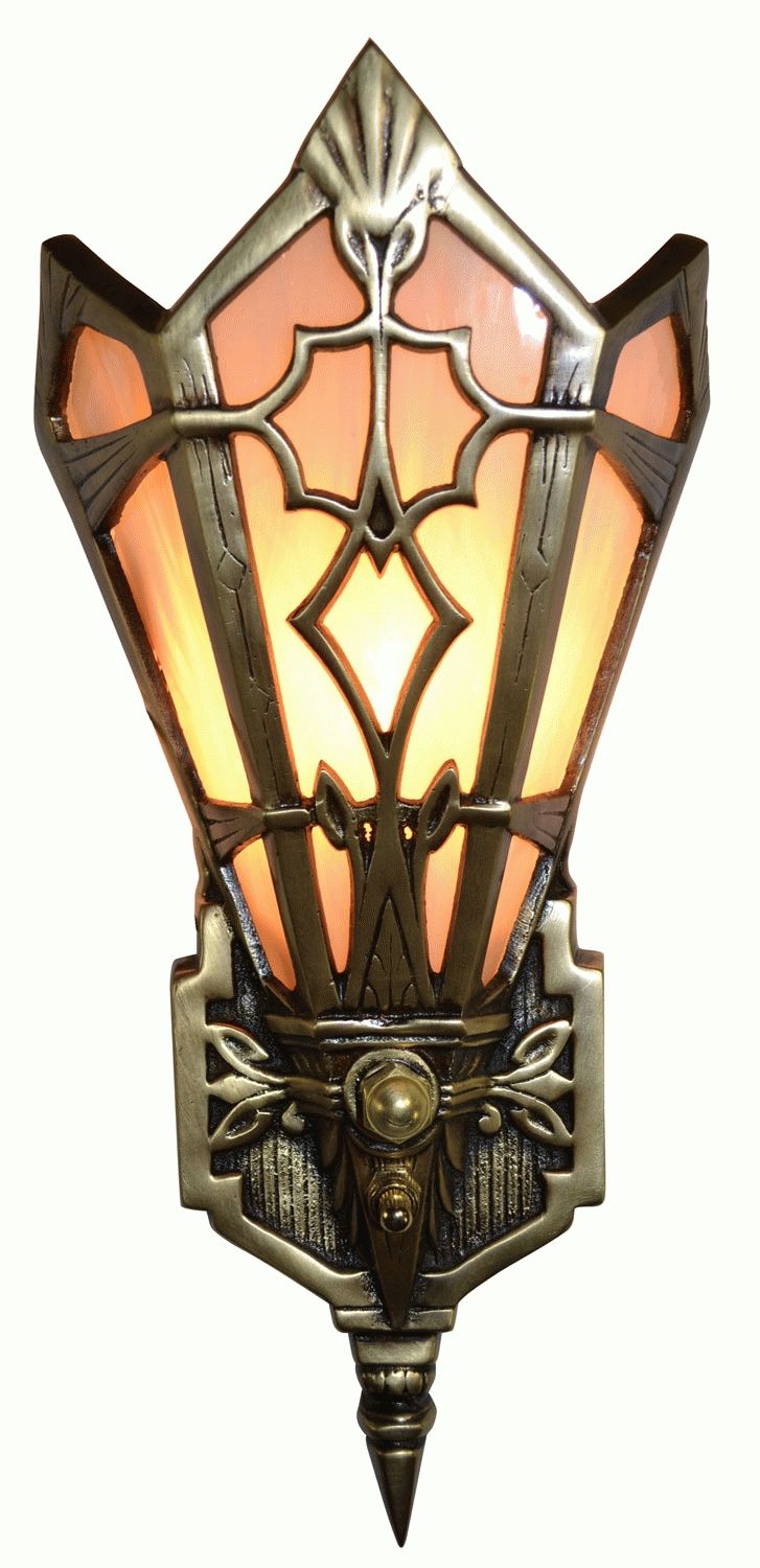 Art Deco Slip Shade Amber Wall Sconce (antique Brass Finish) With Regard To Latest Art Deco Wall Sconces (View 10 of 20)