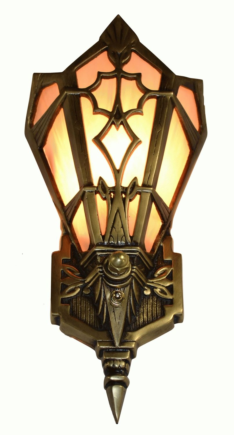 Art Deco Slip Shade Amber Wall Sconce (antique Brass Finish) Within 2017 Art Deco Wall Sconces (Gallery 19 of 20)
