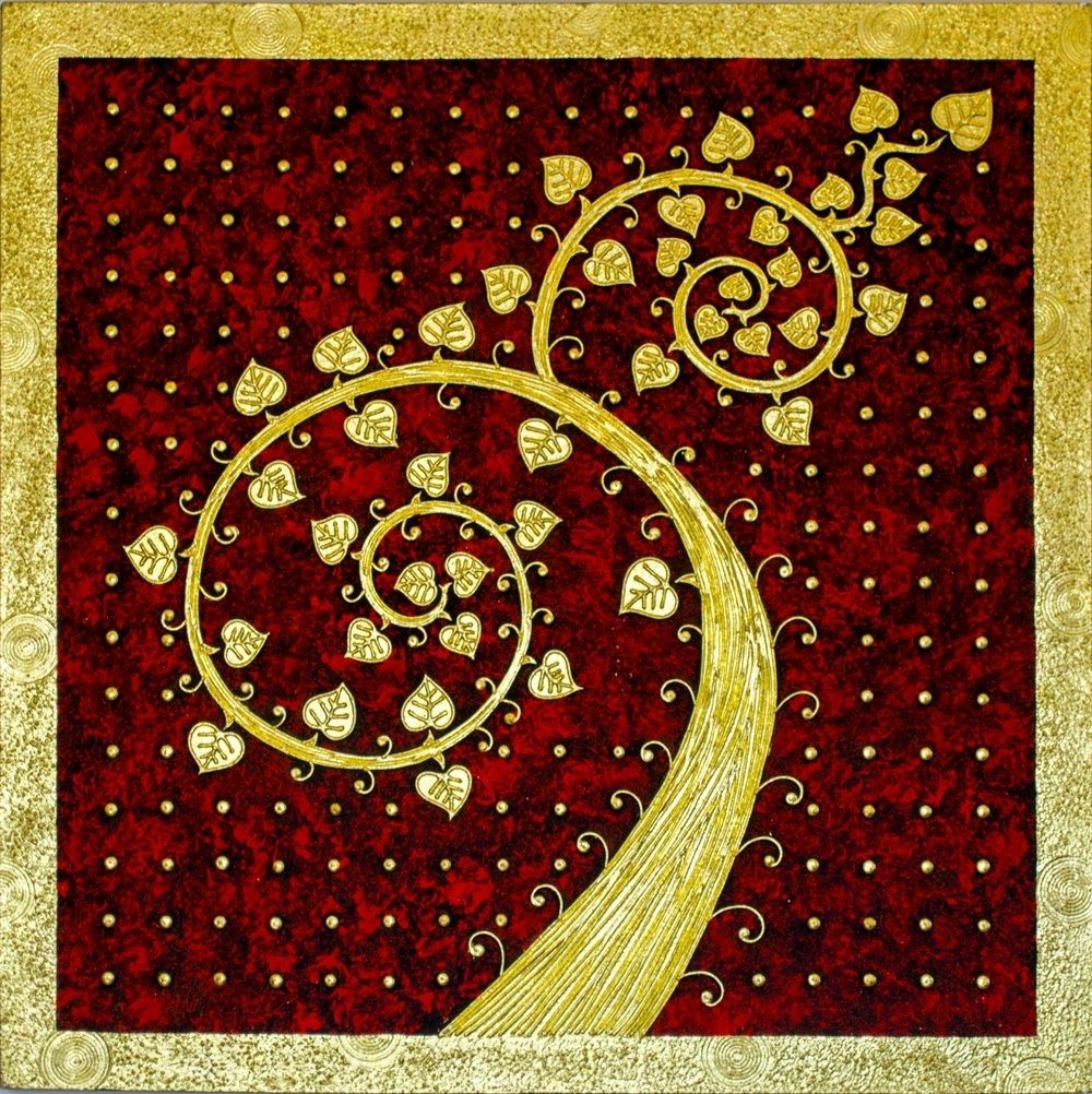 Asian Inspired Art Hand Painted Bodhi Tree Leaf Branch | Royal Thai Art Within 2018 Oriental Wall Art (View 19 of 20)