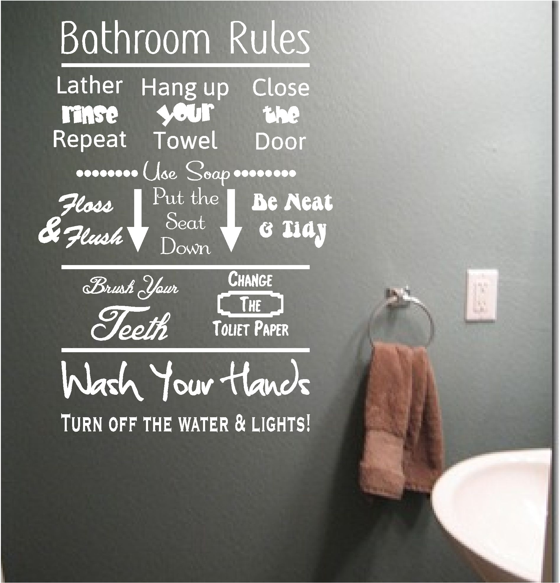 Bathroom Rules Vinyl Wall Art Quote Sticker Wash Words Bath Shower Intended For Most Popular Bathroom Wall Art (View 8 of 15)