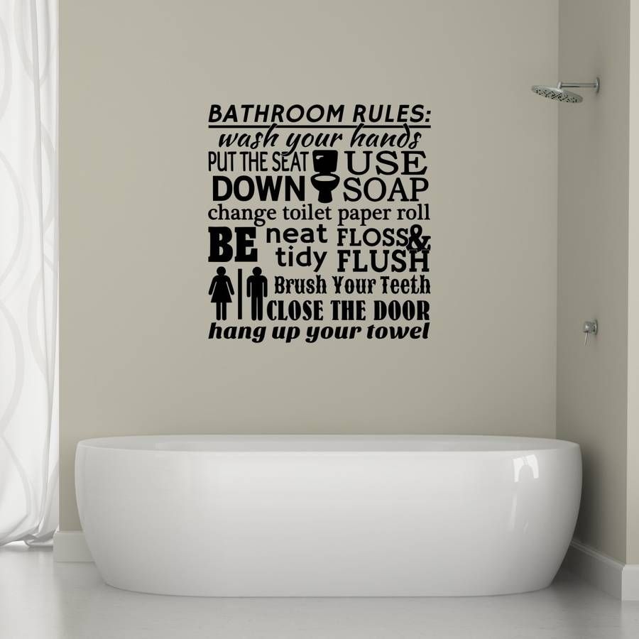 Bathroom Rules Word Cloud Wall Stickermirrorin Intended For Most Recently Released Bathroom Rules Wall Art (View 15 of 20)