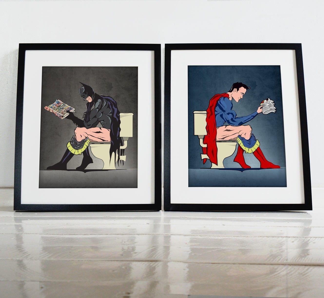 Batman And Superman On The Toilet Comic Book Poster Wall Art Prints With Recent Wall Art Prints (View 8 of 20)