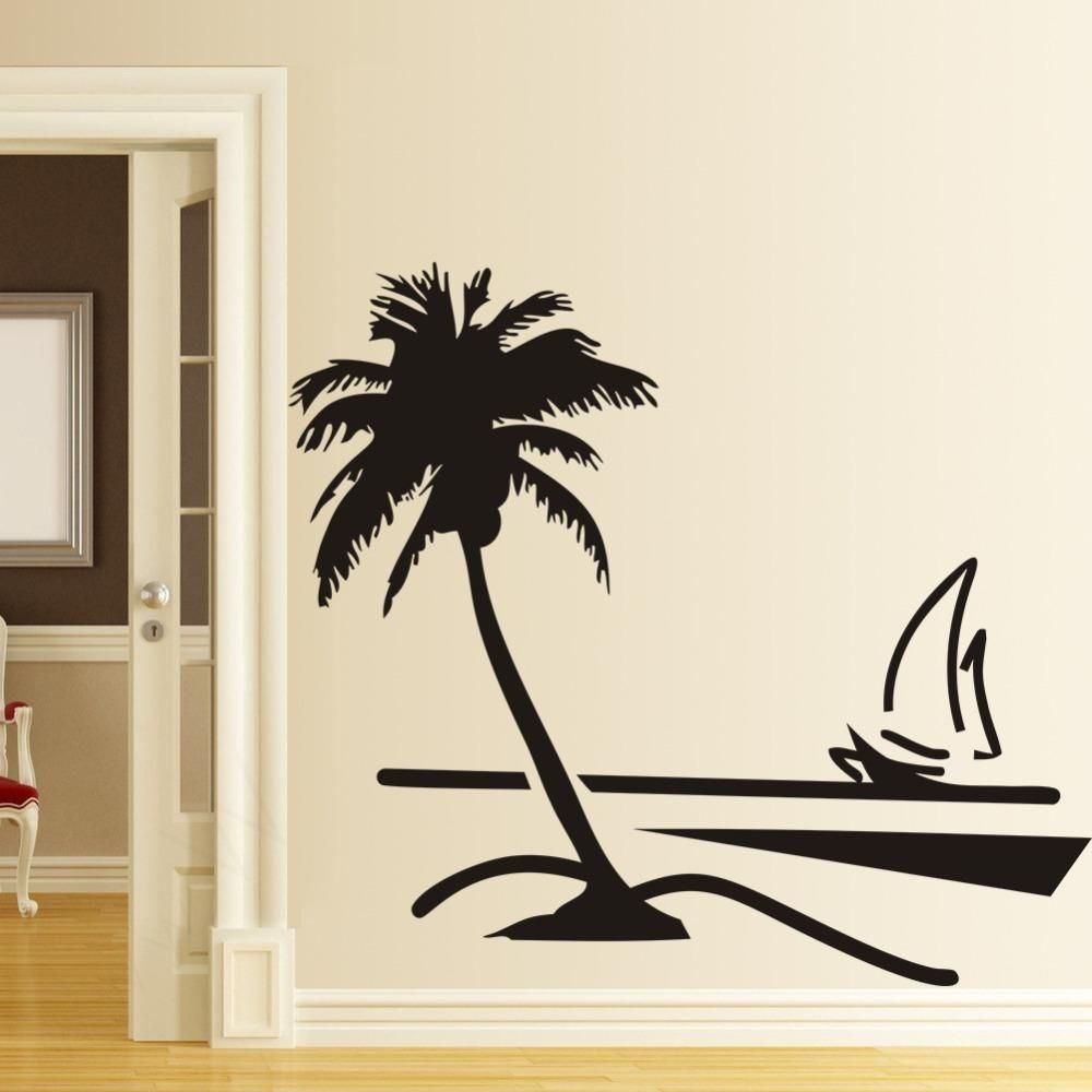 Beach Coconut Palm Tree Sailboat Wall Art Bathroom Glass Modern Art With Most Recent Palm Tree Wall Art (View 9 of 20)