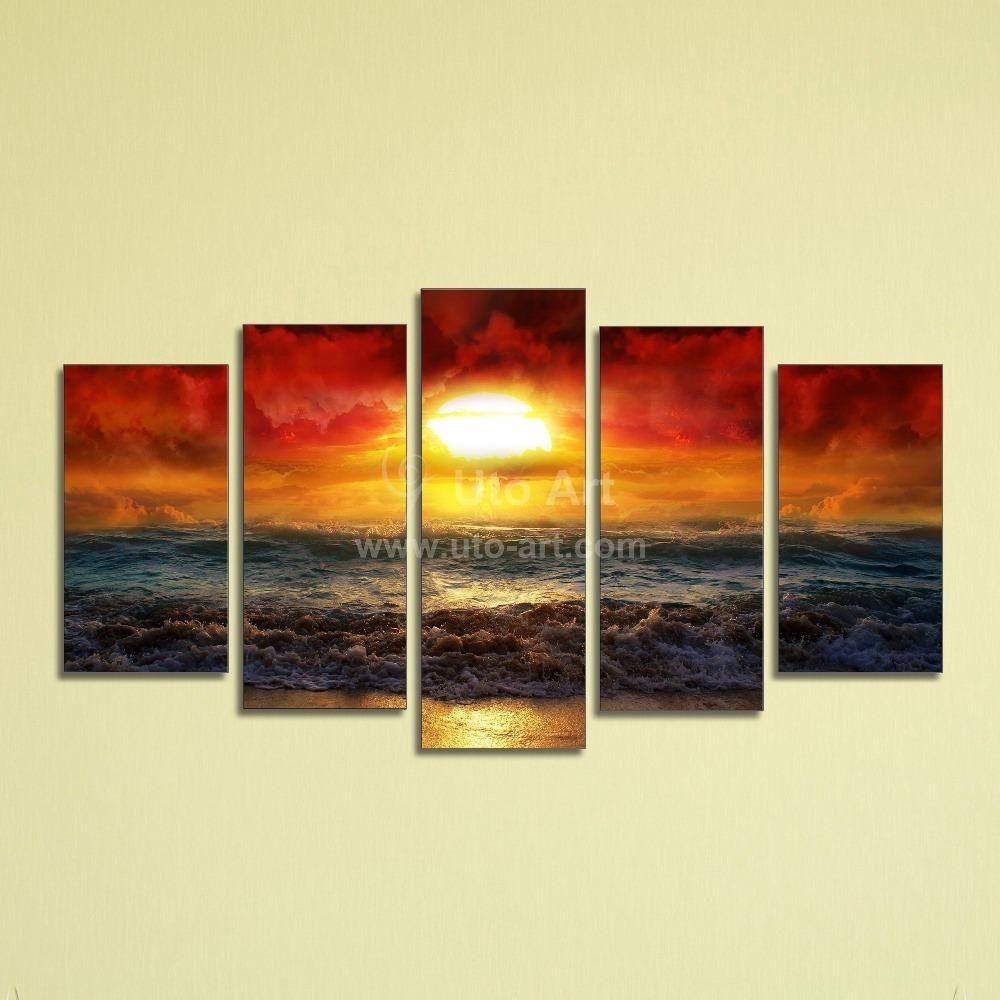 Best Cheap 5 Panel Wall Art Painting Ocean Beach Decor Canvas Prints Throughout Current 5 Panel Wall Art (View 1 of 20)
