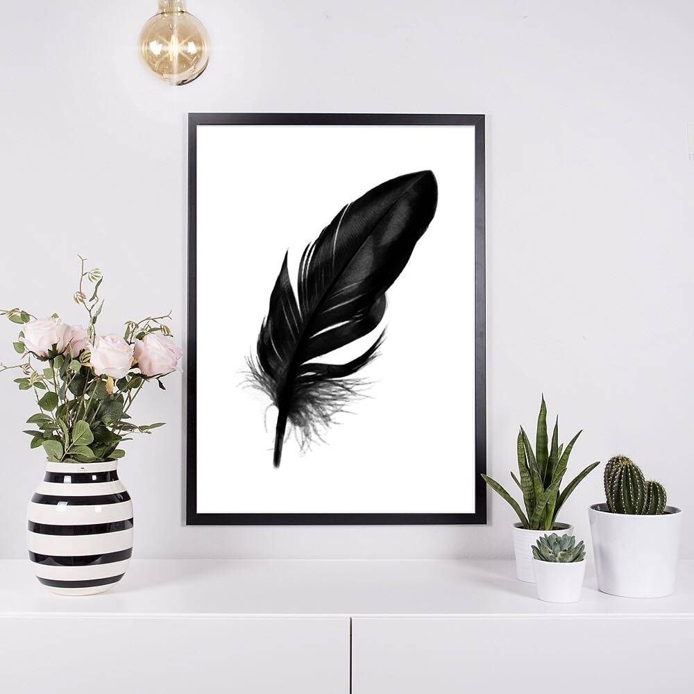 Black Feather Print | Plum Poster | Black Pen Print | Feather Wall With 2017 Feather Wall Art (View 17 of 20)