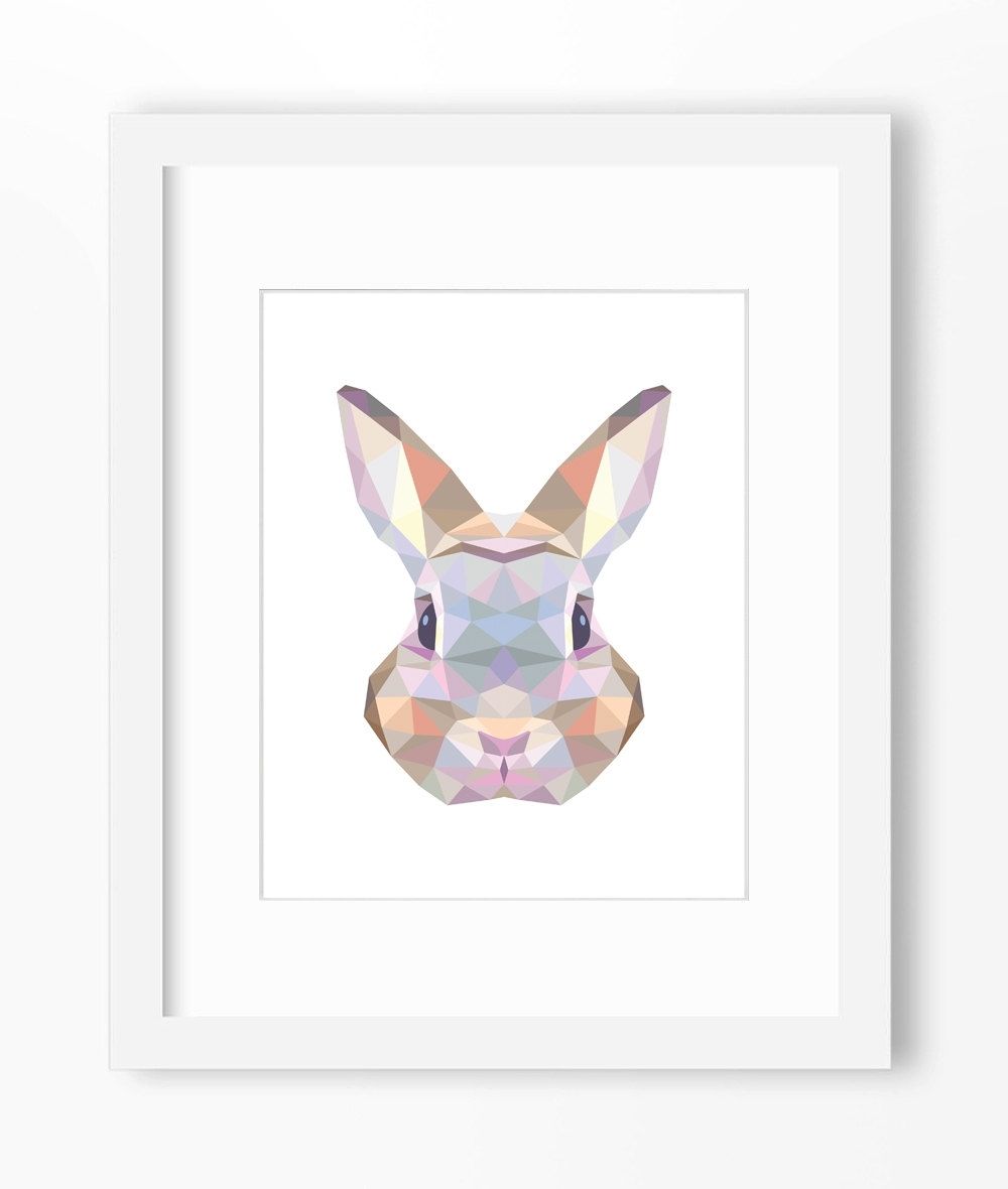 Bunny Print Rabbit Art Bunny Wall Art Geometric Bunny, Bunny Wall In Most Current Bunny Wall Art (View 14 of 20)