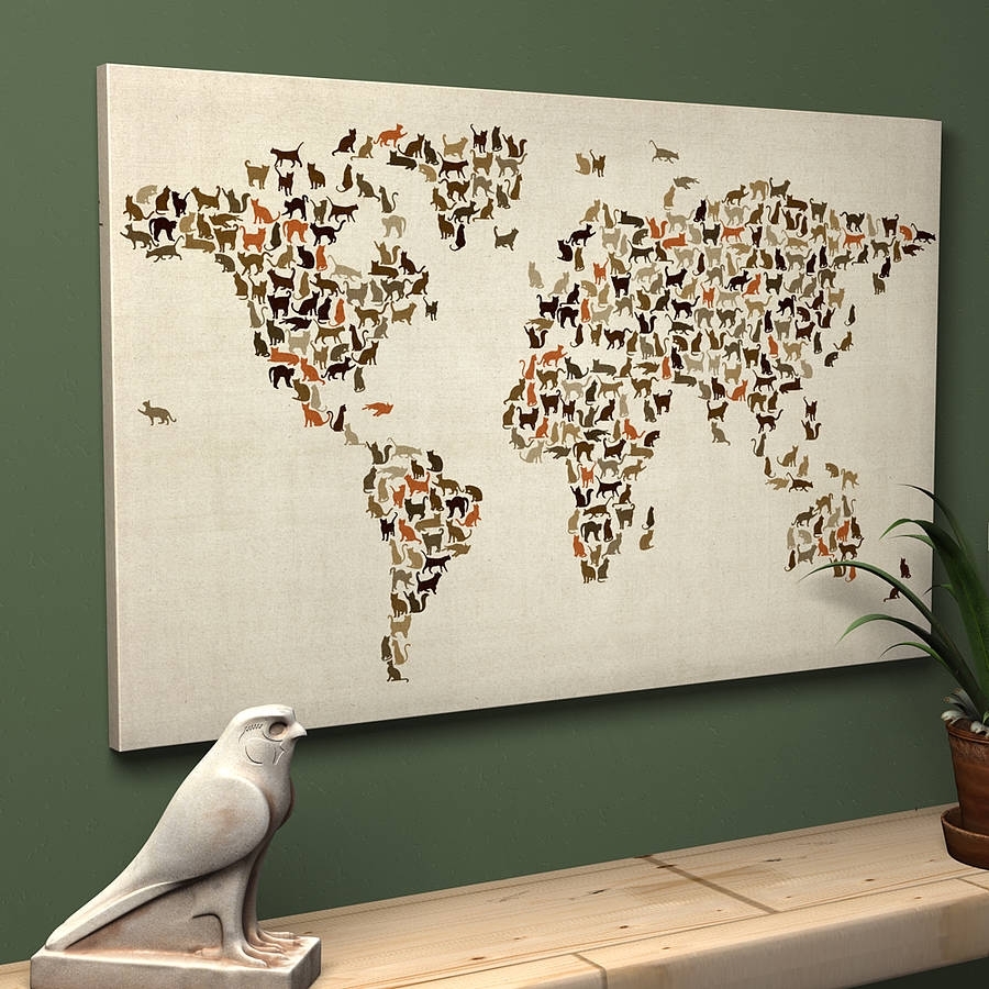 Cats World Map Art Printartpause | Notonthehighstreet Pertaining To Best And Newest Map Of The World Wall Art (Gallery 1 of 20)