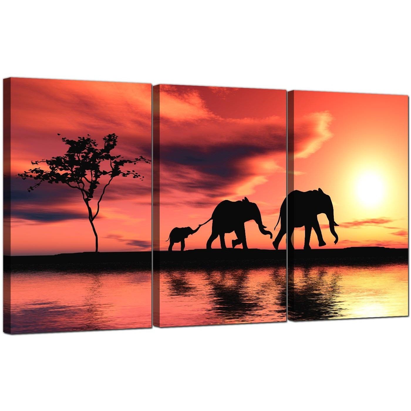 Elephants Canvas Prints Set Of 3 For Your Living Room With Regard To Most Popular Elephant Canvas Wall Art (View 1 of 20)
