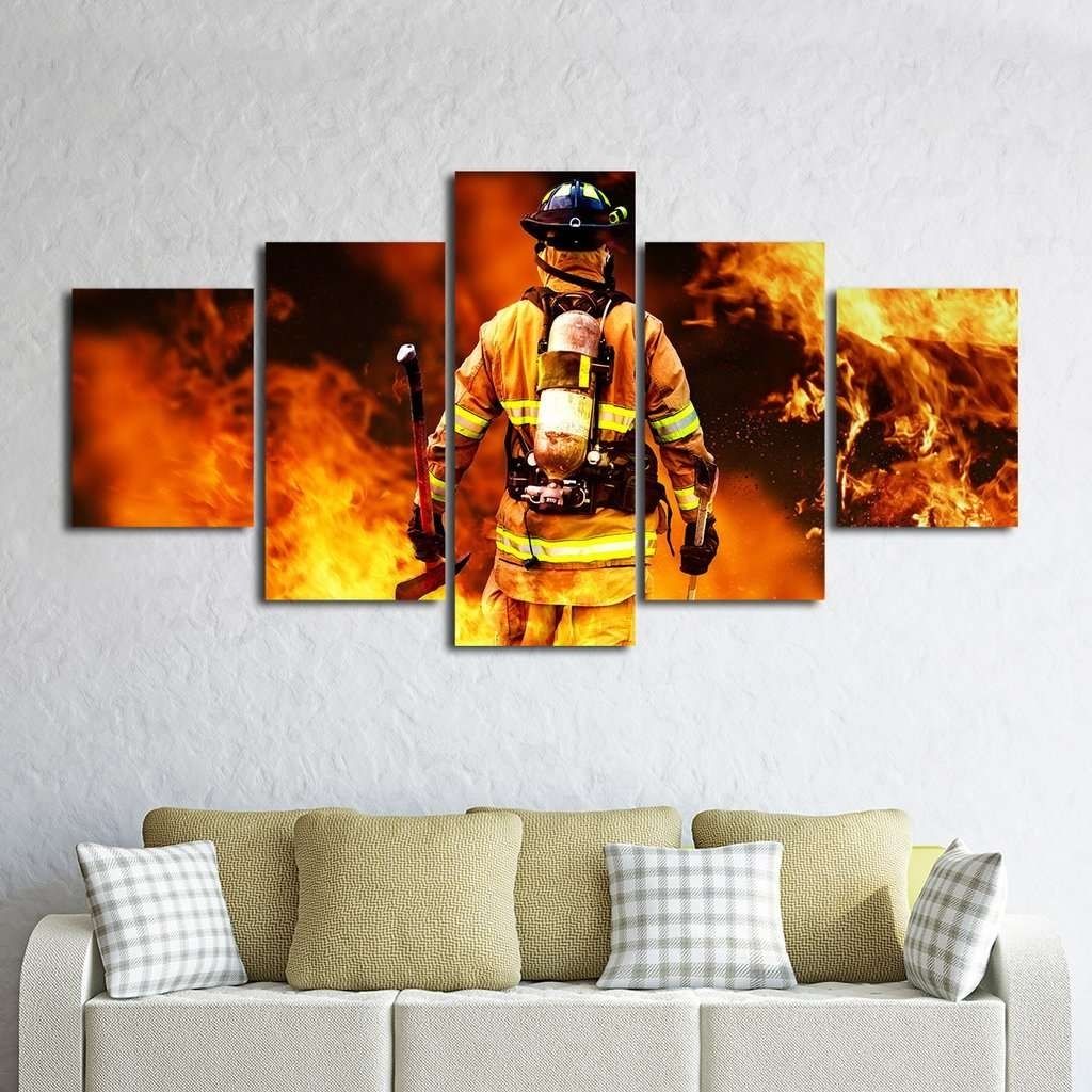 Fireman Fighting Fire Iaff Multi Panel Wall Art Canvas – Mighty Intended For 2018 Firefighter Wall Art (View 1 of 15)