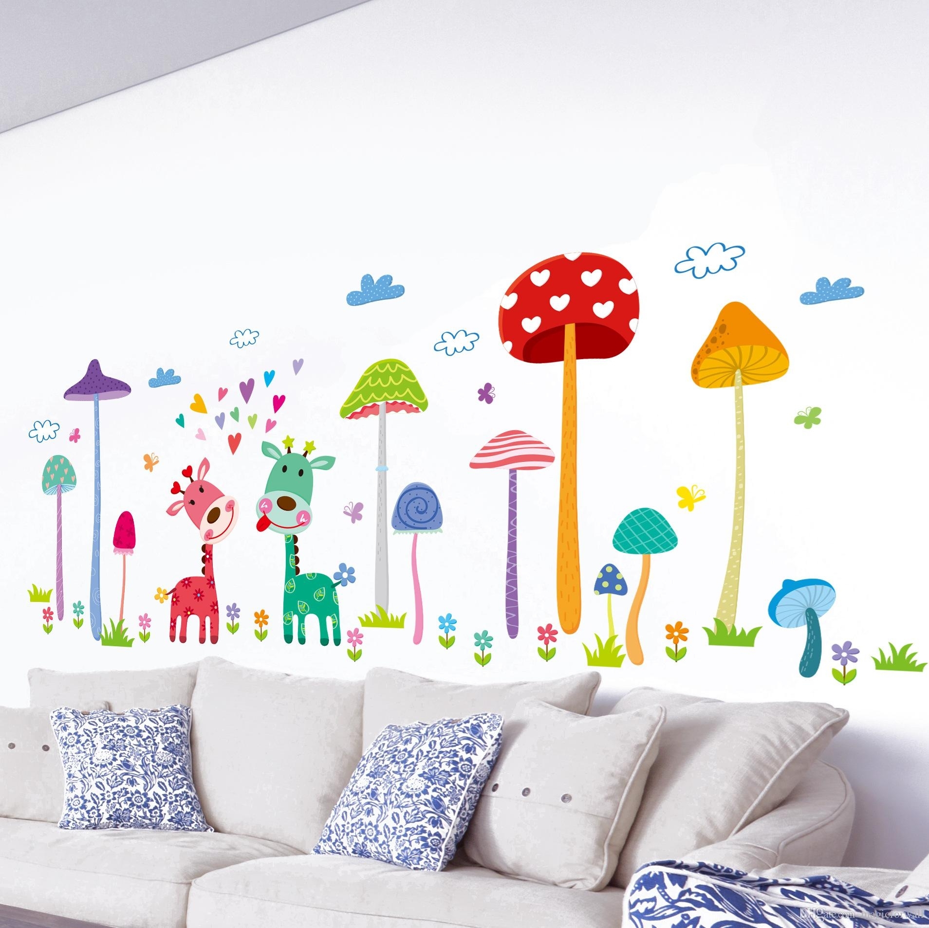 Forest Mushroom Deer Animals Home Wall Art Mural Decor Kids Babies Regarding 2017 Baby Room Wall Art (Gallery 1 of 20)