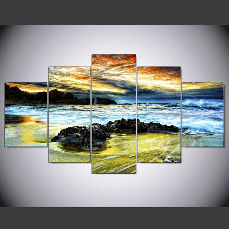 Framed 5 Piece Beach And Cloud Picture Print Poster Canvas Wall Home For Most Current 5 Piece Canvas Wall Art (View 14 of 20)