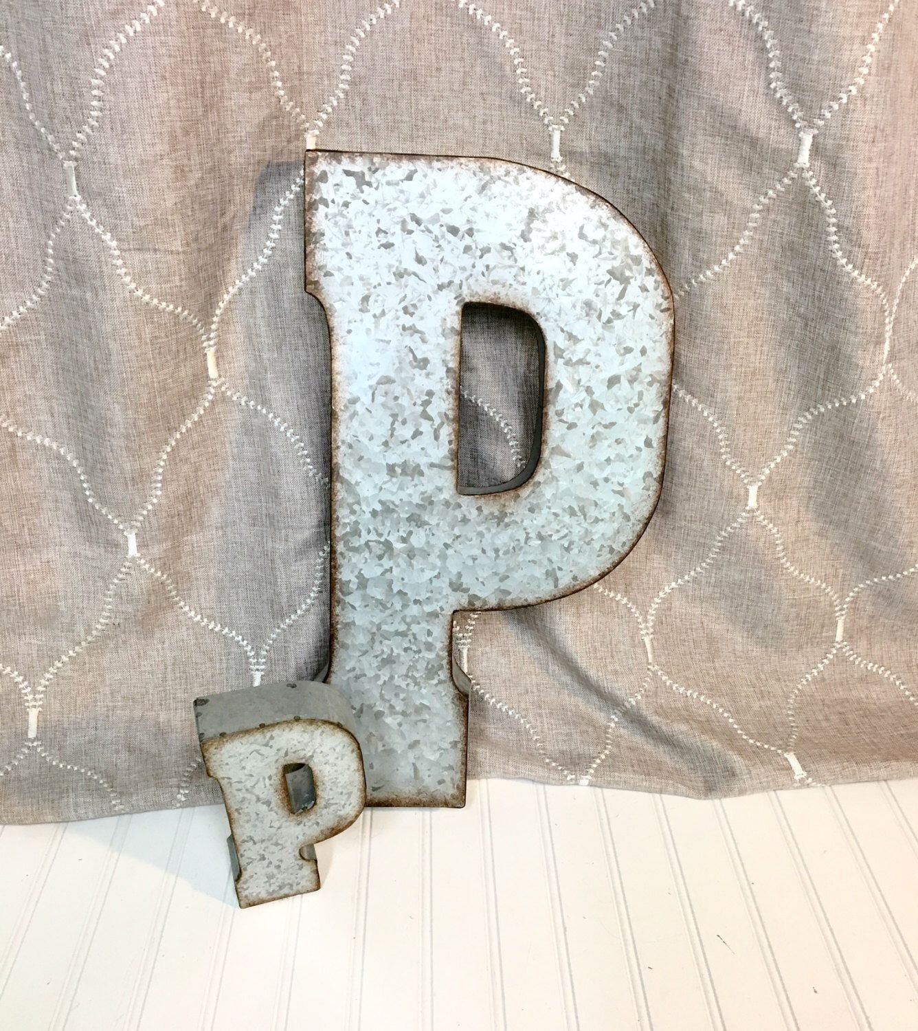 Galvanized Metal Letter/letter P/galvanized Metal Wall Letter/large In Most Popular Metal Letter Wall Art (View 11 of 20)