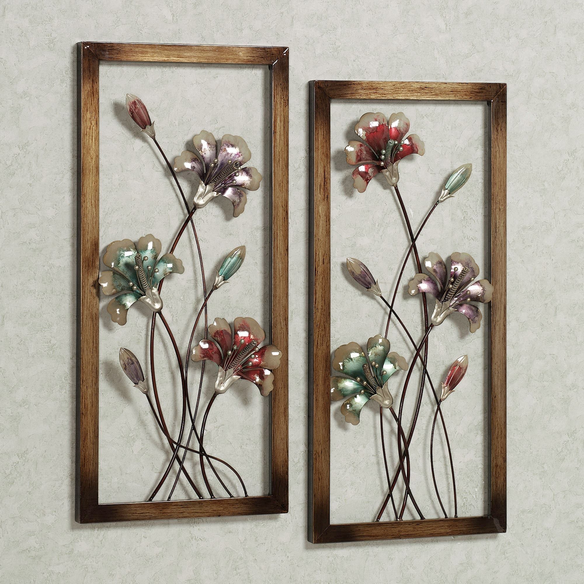 Garden Whispers Floral Metal Wall Art Panel Set With Regard To 2018 Metal Flowers Wall Art (View 1 of 20)
