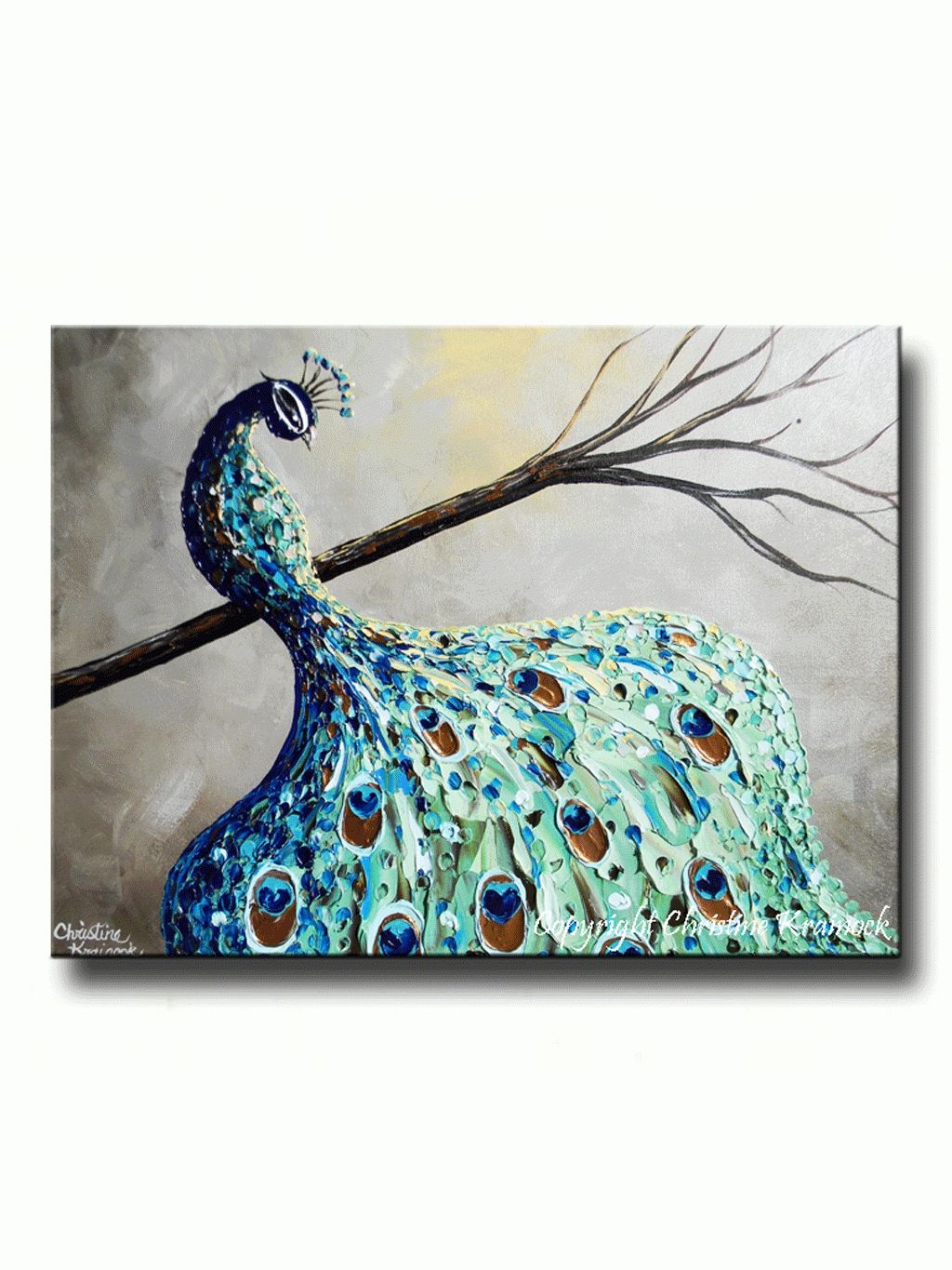 Giclee Print Art Abstract Peacock Painting Modern Canvas Prints Blue With Regard To Most Current Teal And Brown Wall Art (View 4 of 20)