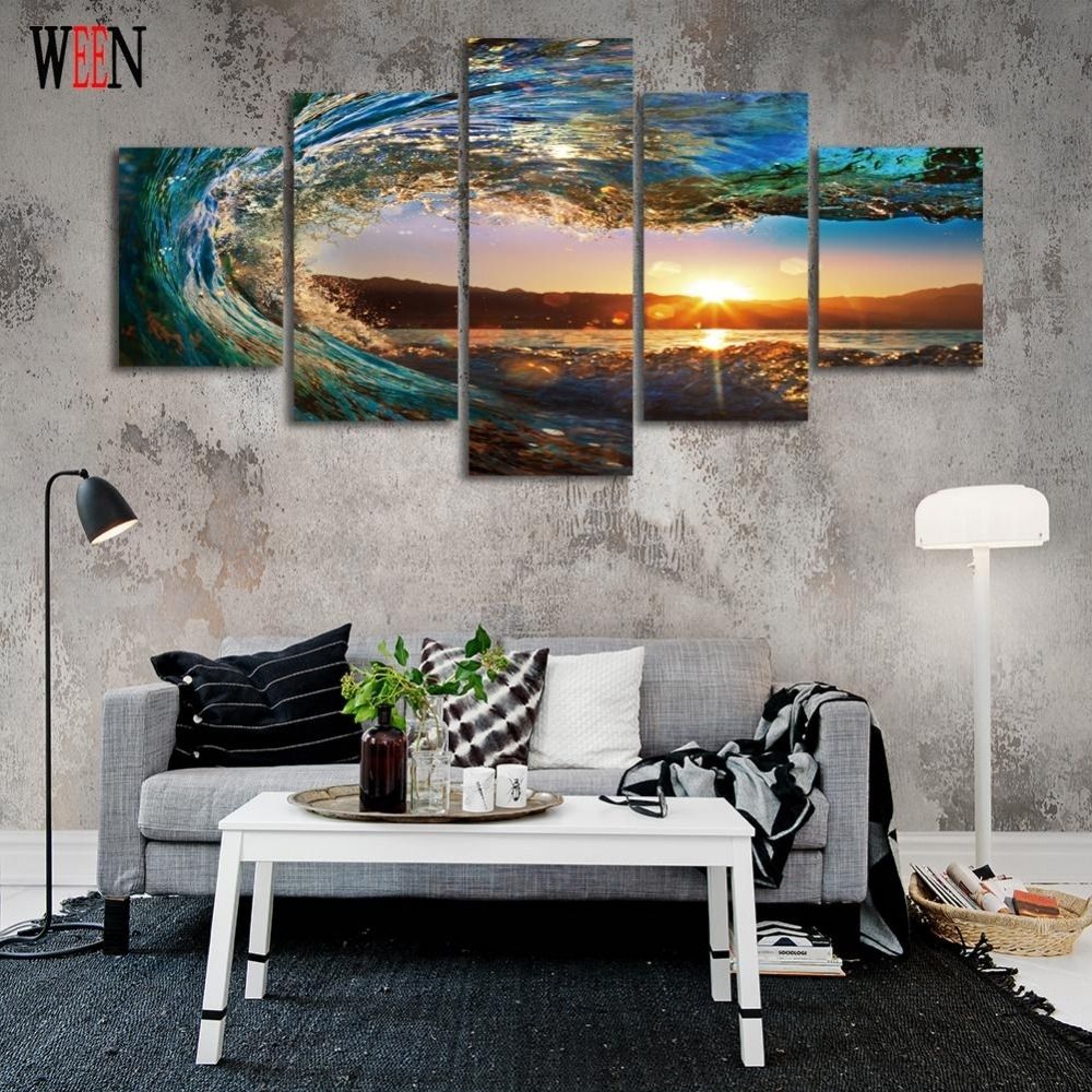 Hd Golf Canvas Wall Art Moderne 5 Stuk Zee Golven Pictures Voor Home Regarding Best And Newest Golf Canvas Wall Art (View 18 of 20)