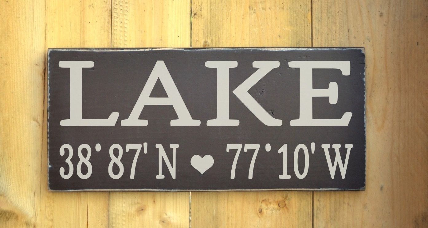 Lake House Decor Wall Art Wooden Signs With Personalized Latitude Intended For Most Recent Lake House Wall Art (View 8 of 15)