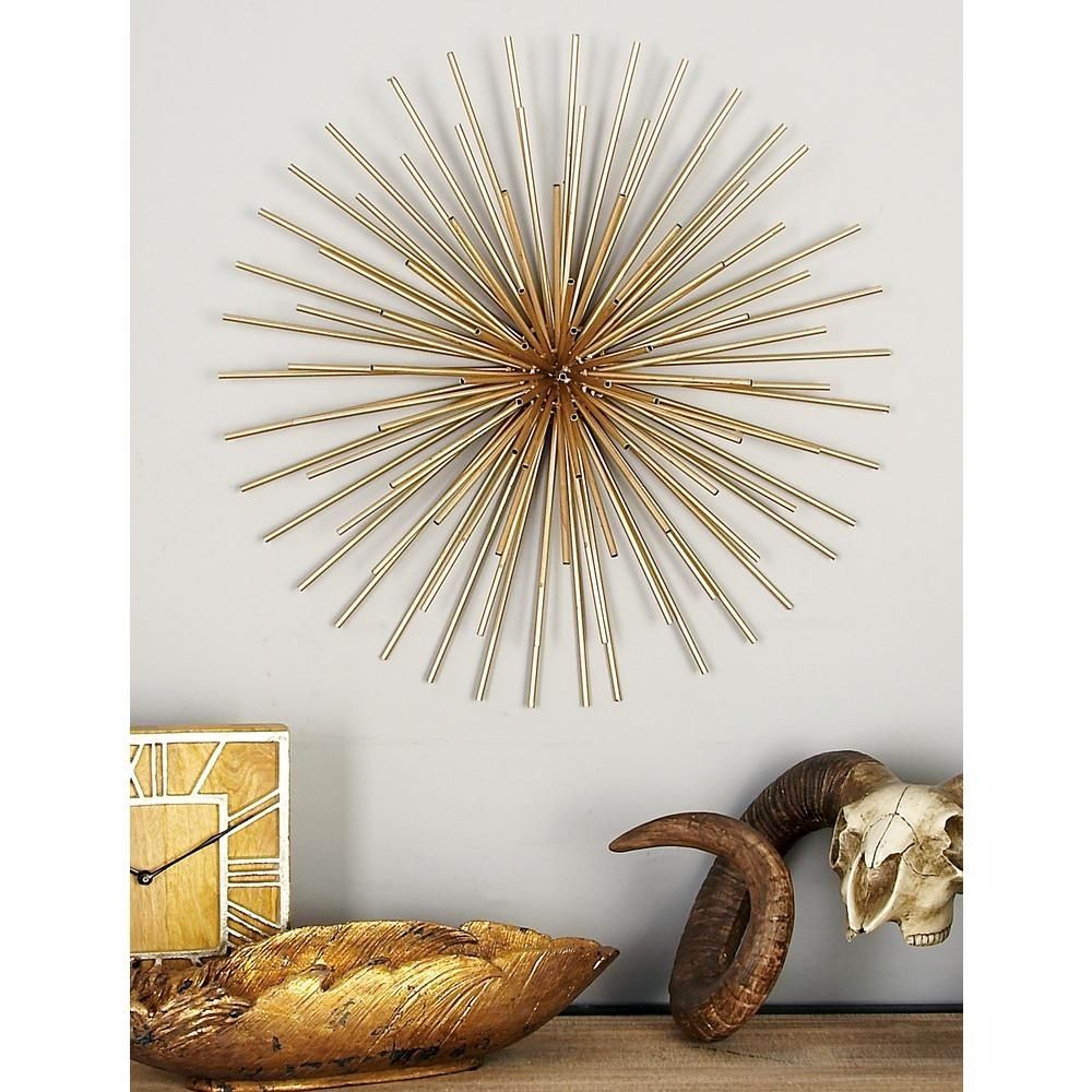 Litton Lane Iron Metallic Gold Round Spiked Wall Decor (set Of 3 In Most Popular Gold Wall Art (View 13 of 15)