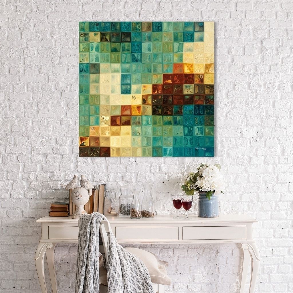 Mark Lawrence "aqua Tiles" Giclee Stretched Canvas Wall Art – Ships Regarding Best And Newest Tile Canvas Wall Art (View 16 of 20)