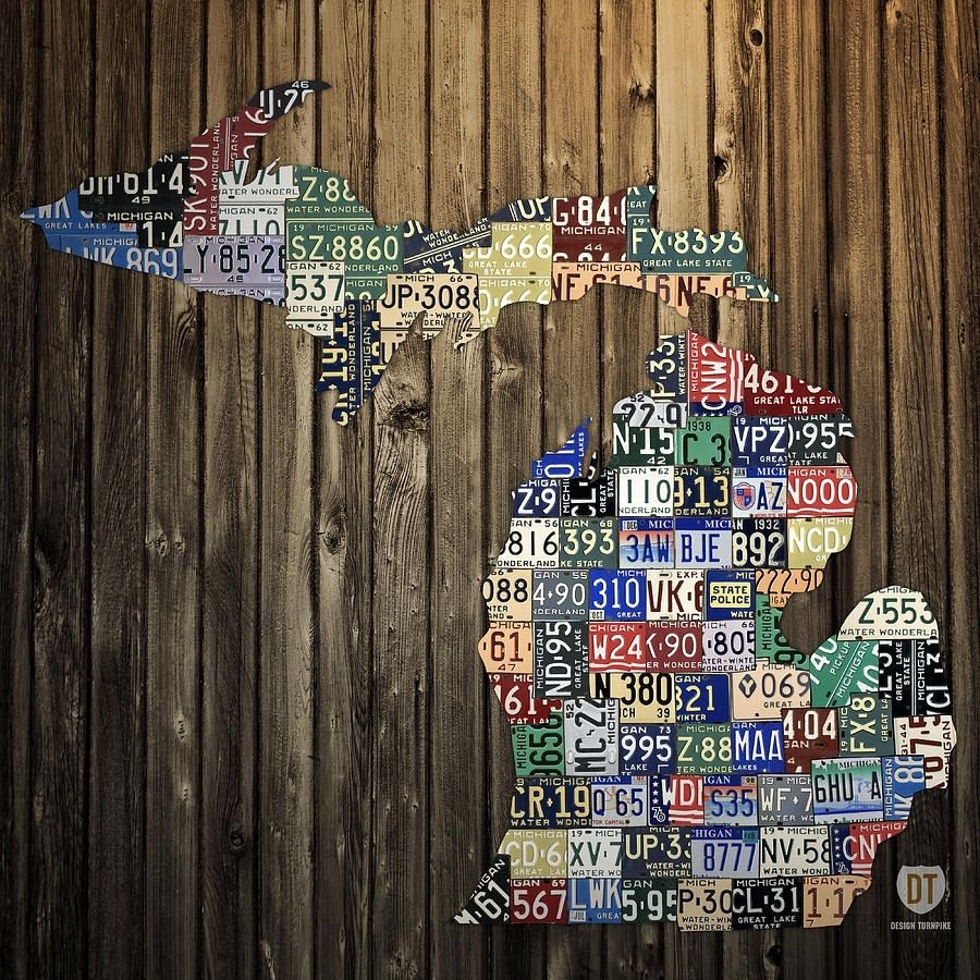 Michigan Counties State License Plate Map Mixed Mediadesign Turnpike With Regard To Newest Michigan Wall Art (View 18 of 20)
