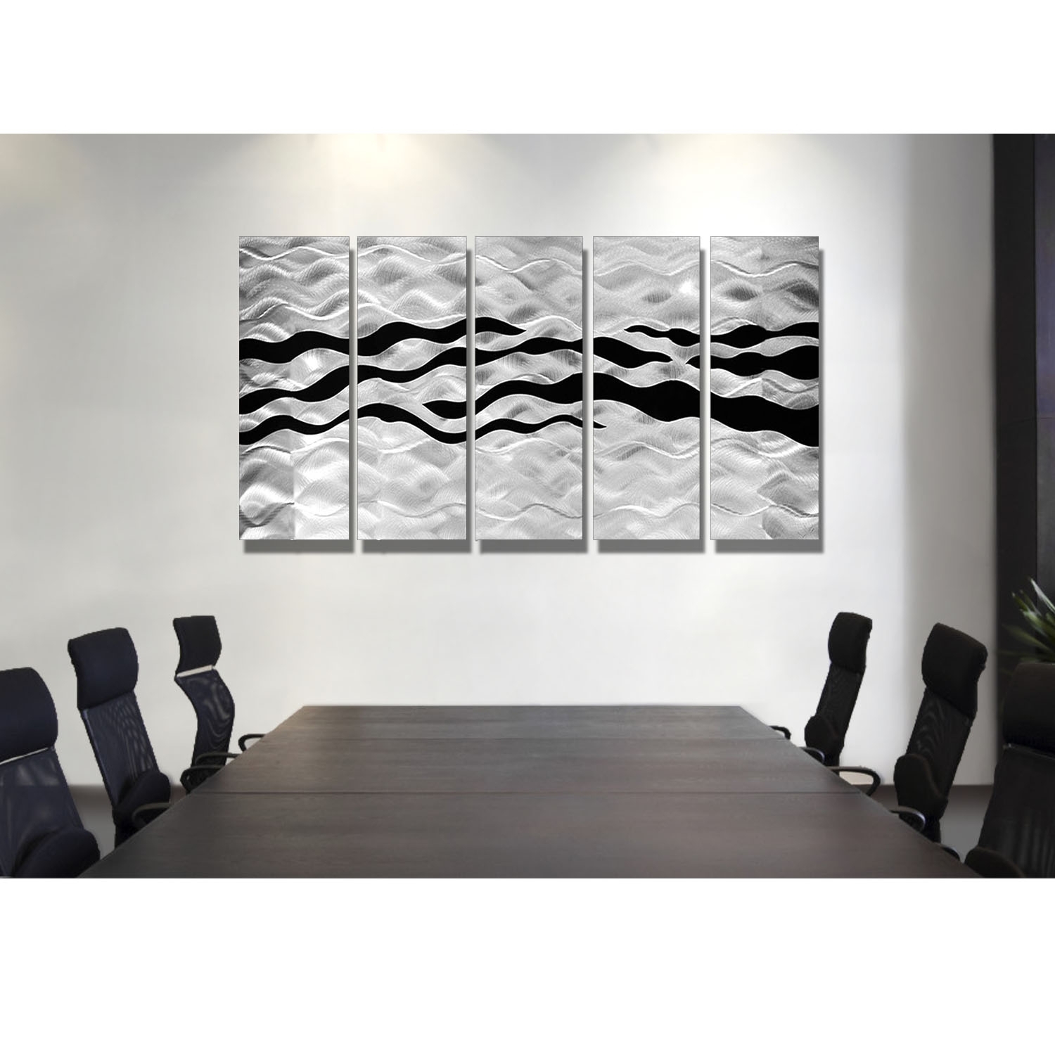 Onyx Oceana – Silver And Black Metal Wall Art – 5 Panel Wall Décor With Regard To Current Black Wall Art (Gallery 1 of 20)