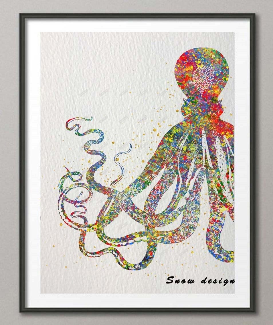 Original Watercolor Octopus Print Canvas Painting Abstract Nautical In 2017 Nautical Wall Art (View 10 of 15)