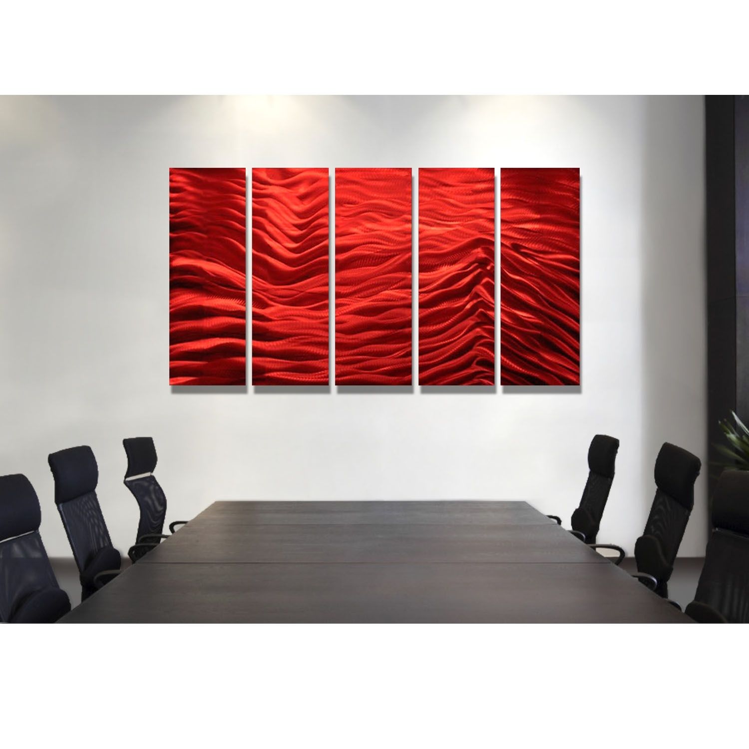 Red Inertia – Red Metal Wall Art – 5 Panel Wall Décorjon Allen Within Most Recent Panel Wall Art (Gallery 5 of 20)