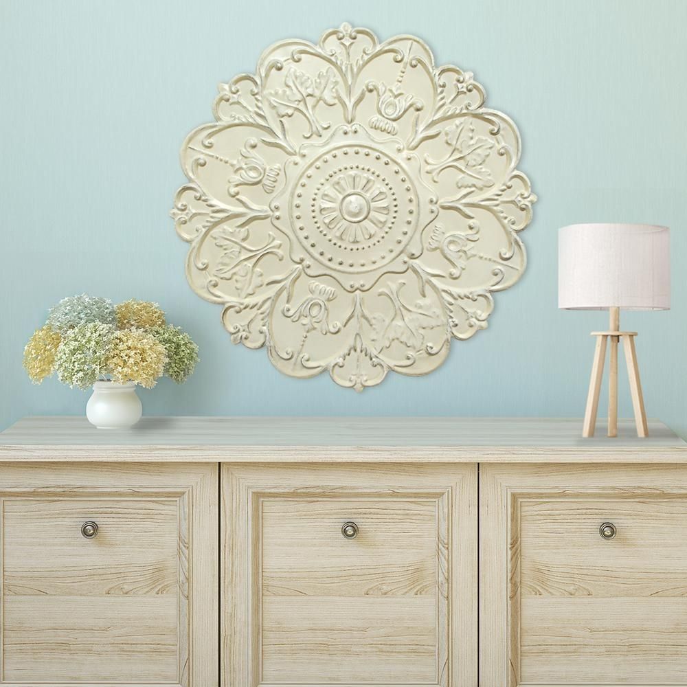 Shabby White Medallion Wall Decor S03354 – The Home Depot For 2018 Medallion Wall Art (View 1 of 20)