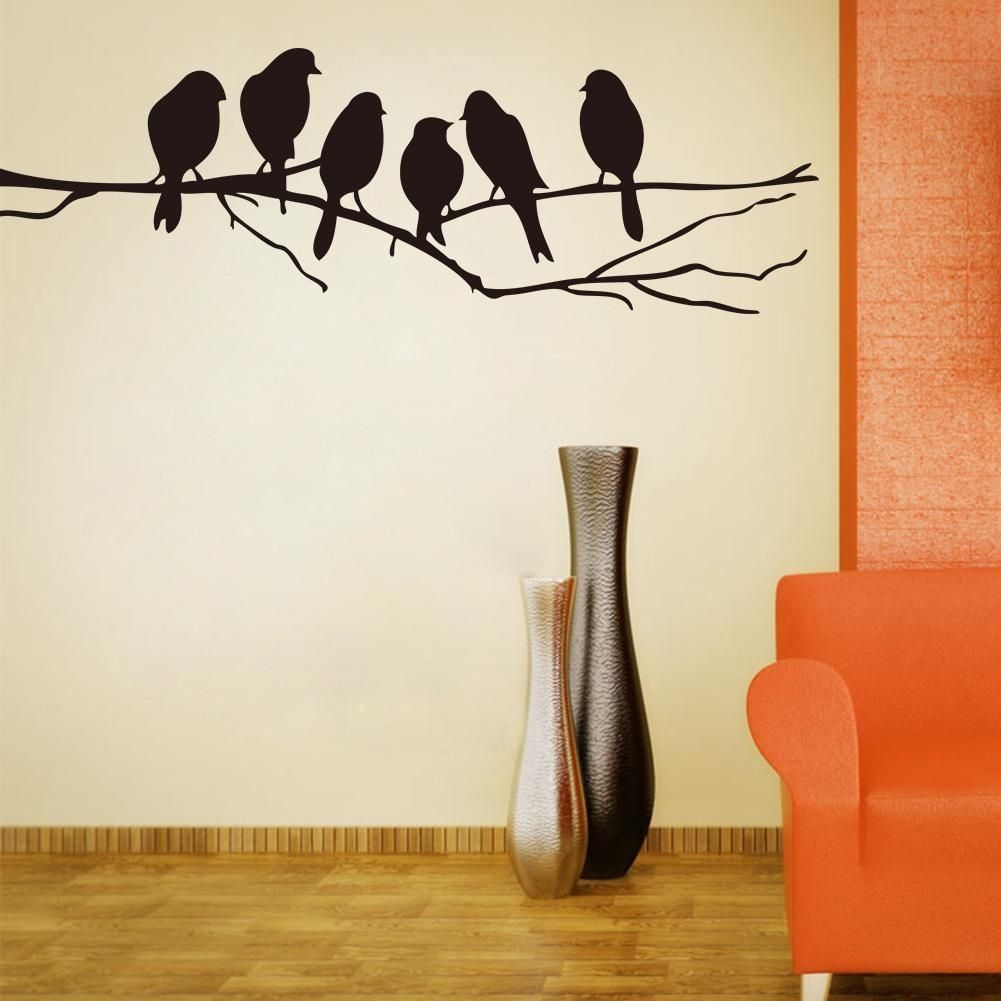 Wall Art Mural Decor Sticker Black Cute Birds On The Branch Wall Pertaining To Current Bird Wall Art (View 11 of 15)