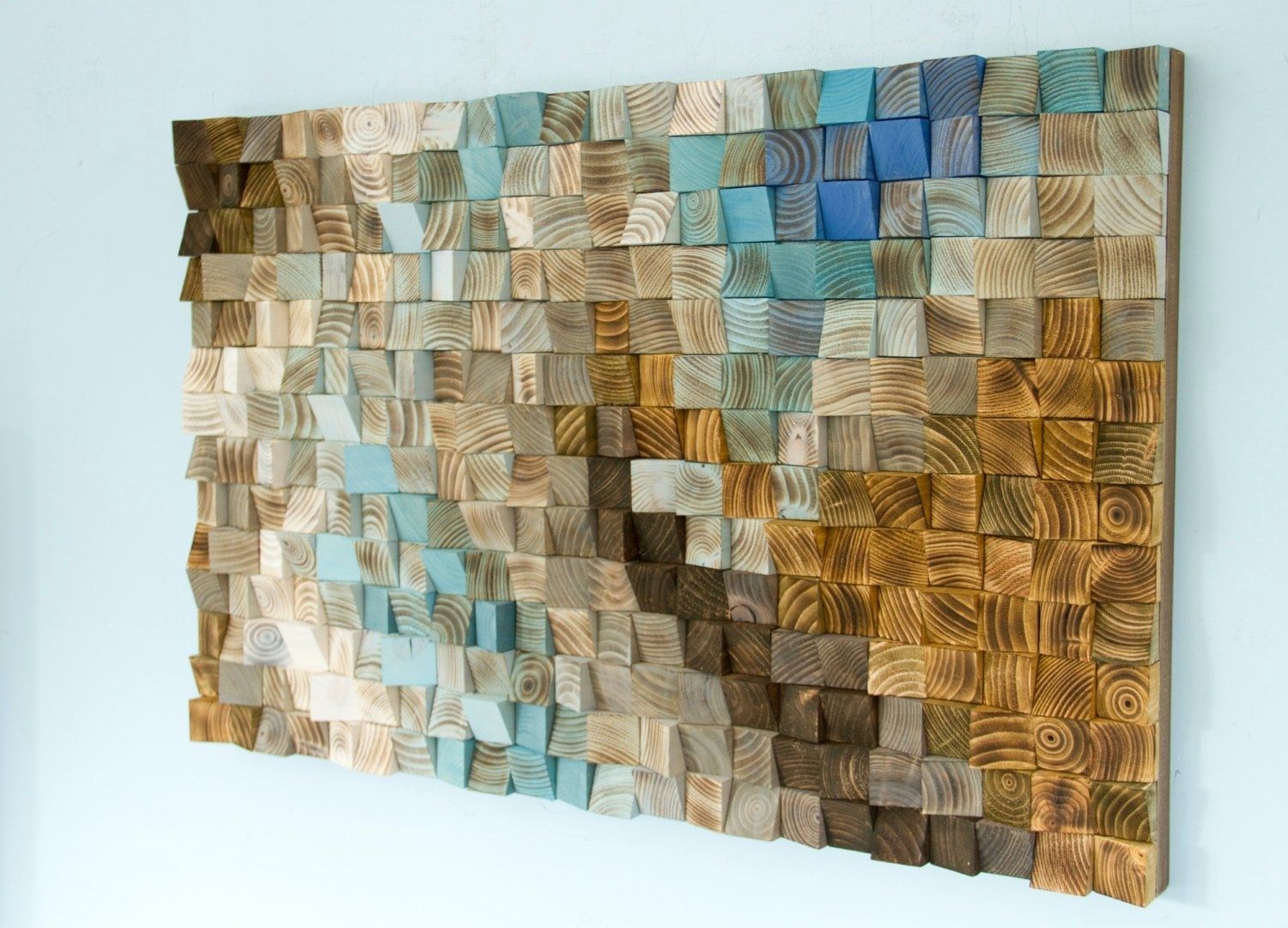 Wood Wall Art Mosaic, Office Wall Decor, Geometric Art, 24, Fabric Within Newest Mosaic Wall Art (View 5 of 15)