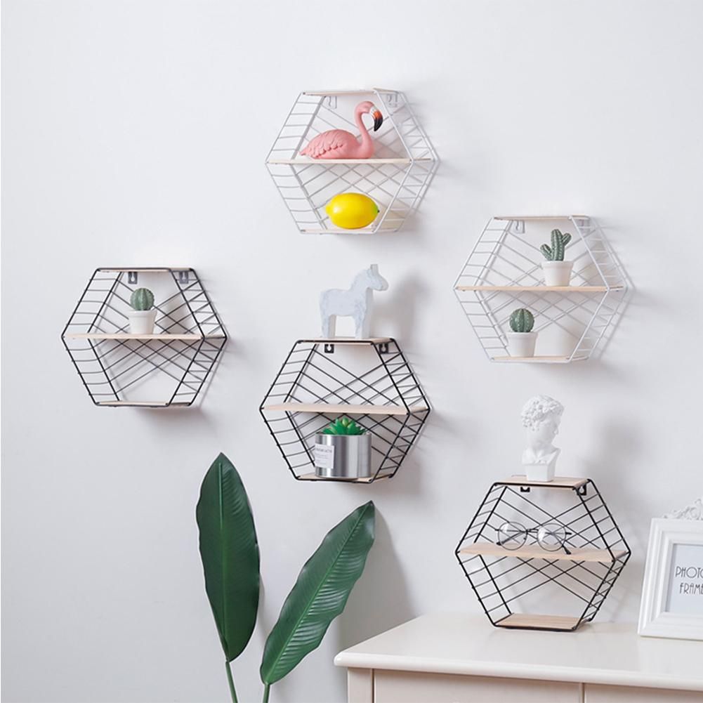 2020 Three Glass Holder Wall Decor Inside 2019 Innovative Wooden Home Bedroom Wall Storage Rack Simple Hexagon (View 14 of 20)