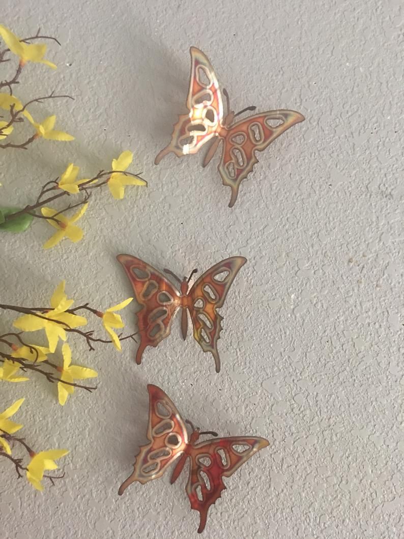 3 Piece Capri Butterfly Wall Decor Sets Pertaining To Famous Copper Butterflies Set Of 3 Butterflies Wall Art Metal (View 2 of 20)