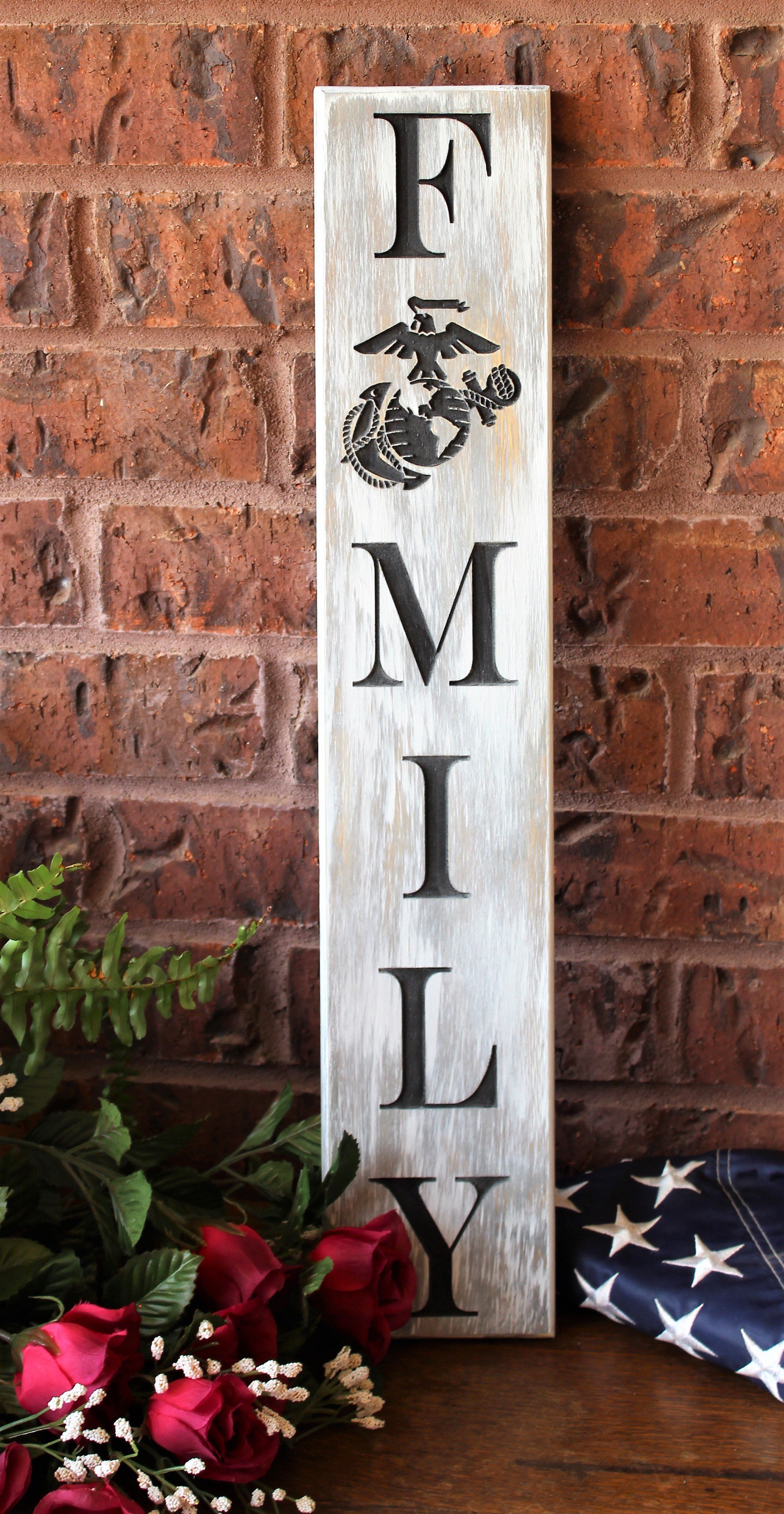 Current Carved Wood Usmc Family Sign, Rustic Marine Corps Wall Hanging Intended For Faith, Hope, Love Raised Sign Wall Decor (View 16 of 20)