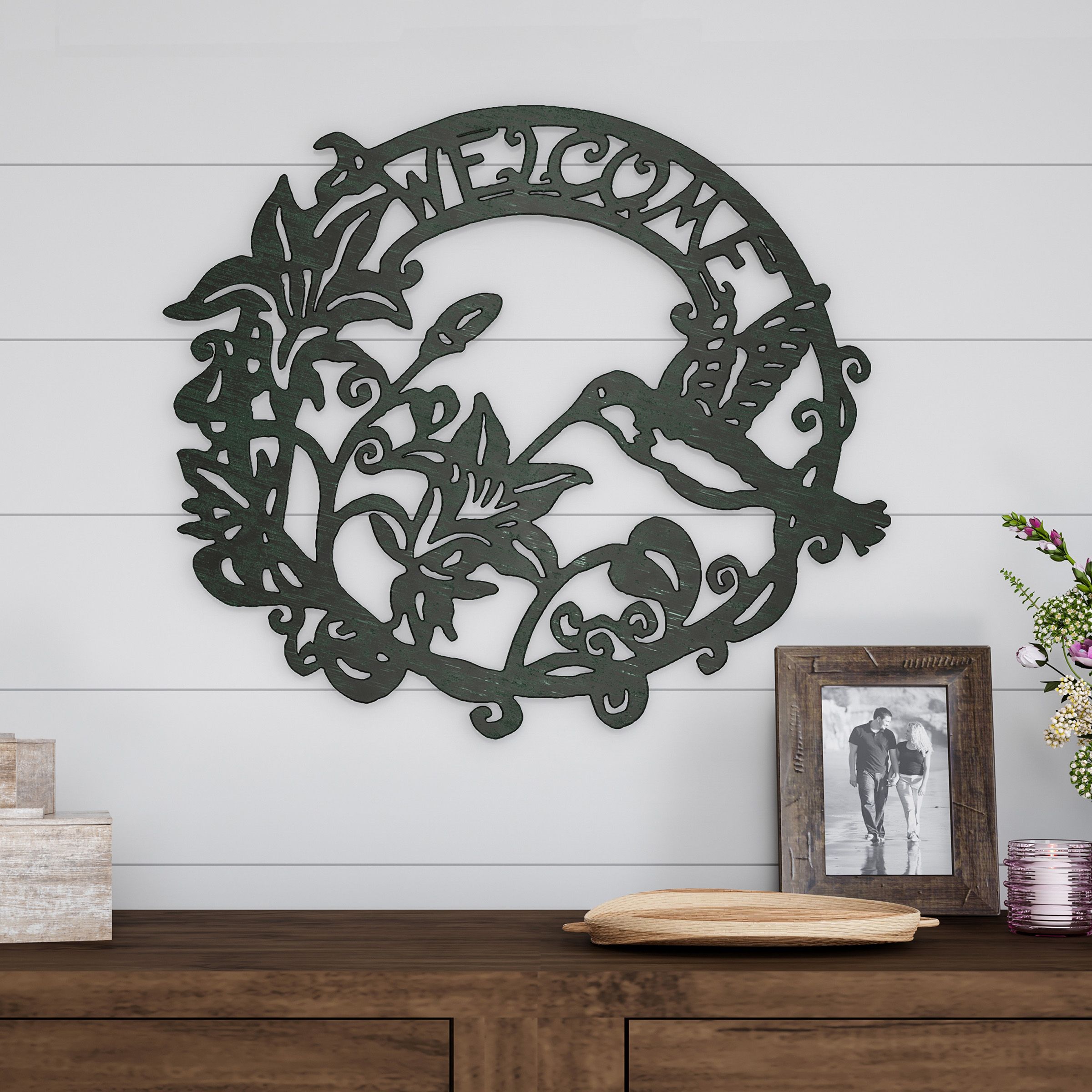 Fashionable Metal Cutout  Welcome Decorative Wall Sign Wreath Word Art Home Intended For In A Word "welcome" Wall Decor (View 19 of 20)