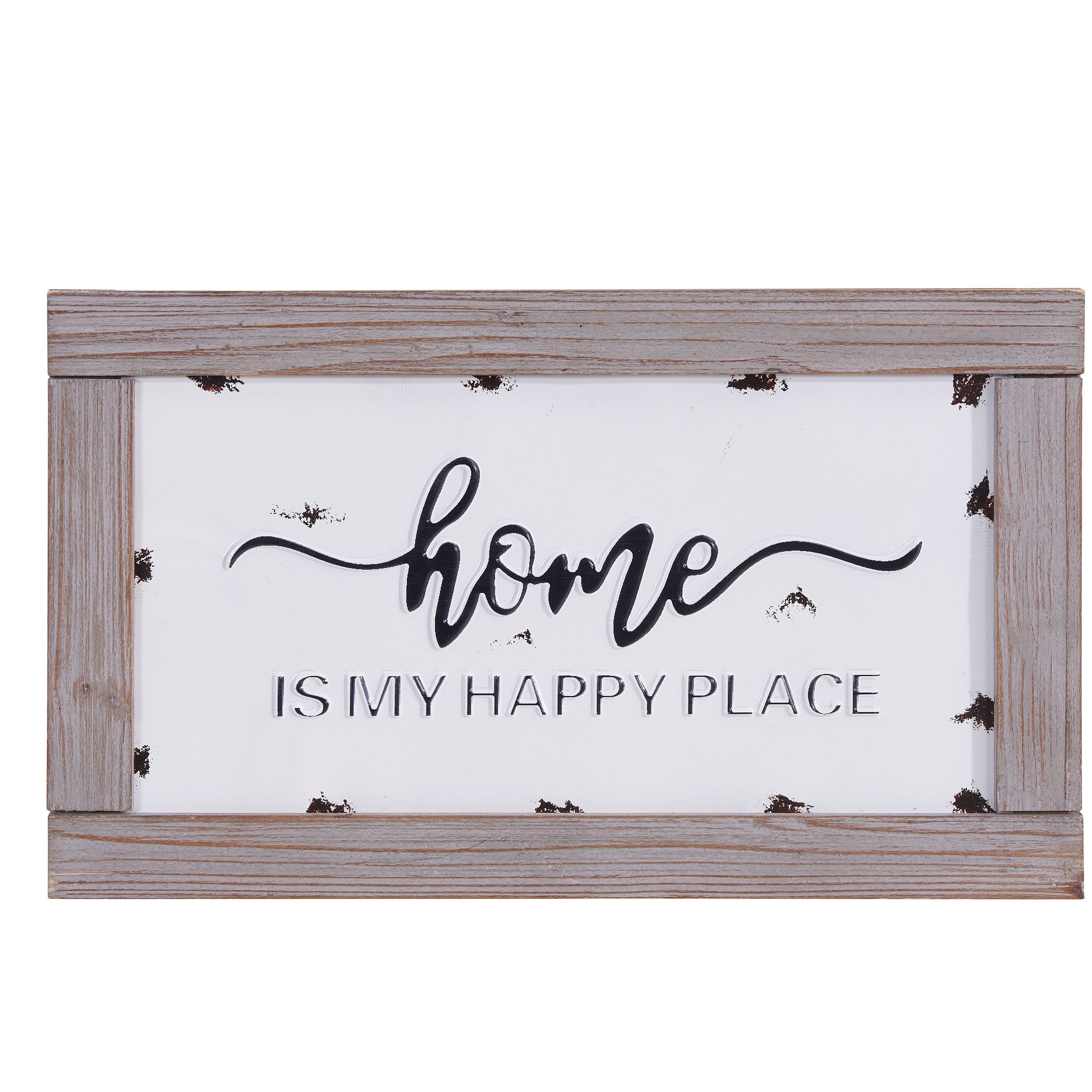 Home Is My Happy Place Metal In Wooden Frame Wall Decor (View 5 of 20)