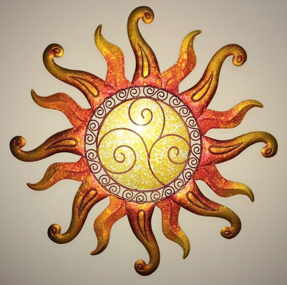 Latest Recycled Moon And Sun Wall Decor For Swirl Sun Wall Art Glass & Metal Sunburst Decor Sculpture Indoor (View 14 of 20)