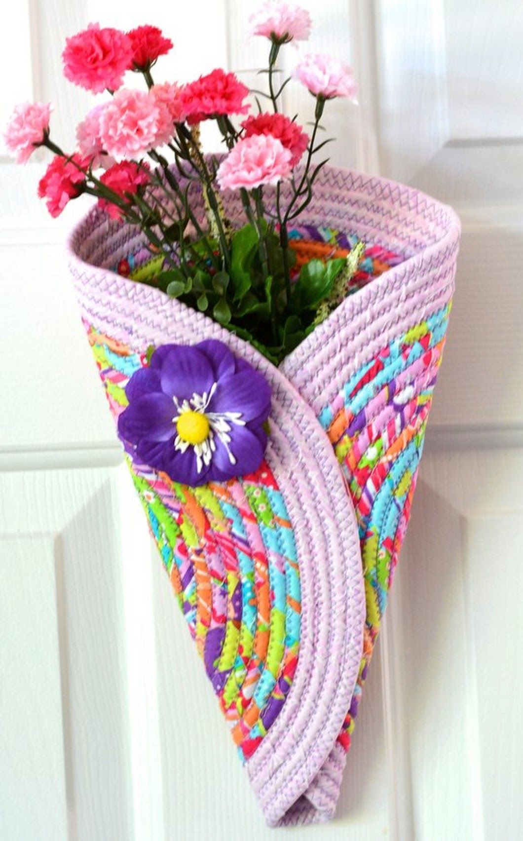 Most Popular Vase And Bowl Wall Decor Inside Violet Door Hanger, Lovely Pink Wall Art, Quilted Wall Vase (View 14 of 20)