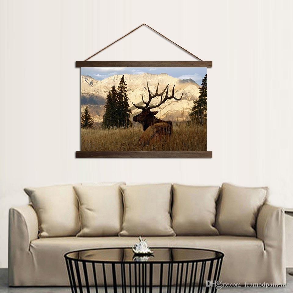 2020 Scroll Framed Wall Decor Throughout 2019 Hd Prints Canvas Mountain Deer In Forest Poster Wall Art (View 10 of 20)
