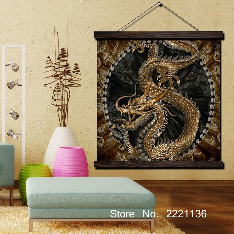 Famous Golden Chinese Dragon Print Scroll Paintings Wall Art Printed In Scroll Framed Wall Decor (View 3 of 20)