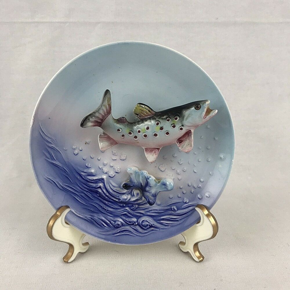 Most Up To Date Ceramic Blue Fish Plate Wall Decor Throughout Lefton 533 Fish Plate Wall Decor Blue 3d Japan Vitnage Trout (Gallery 2 of 20)