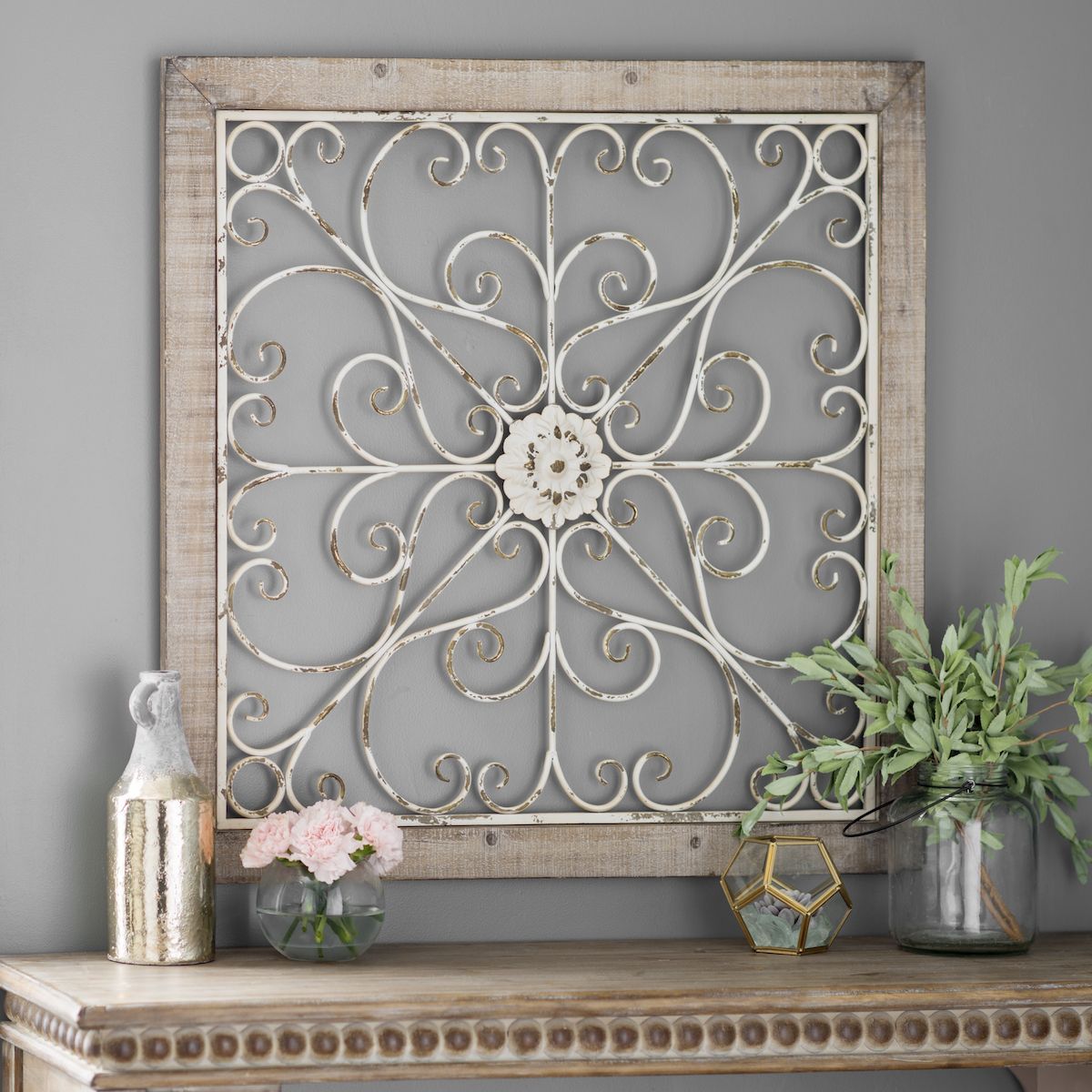 Scroll Framed Wall Decor Regarding Best And Newest Product Details Daphne Ornate Scroll Wood And Metal Wall Plaque (View 15 of 20)