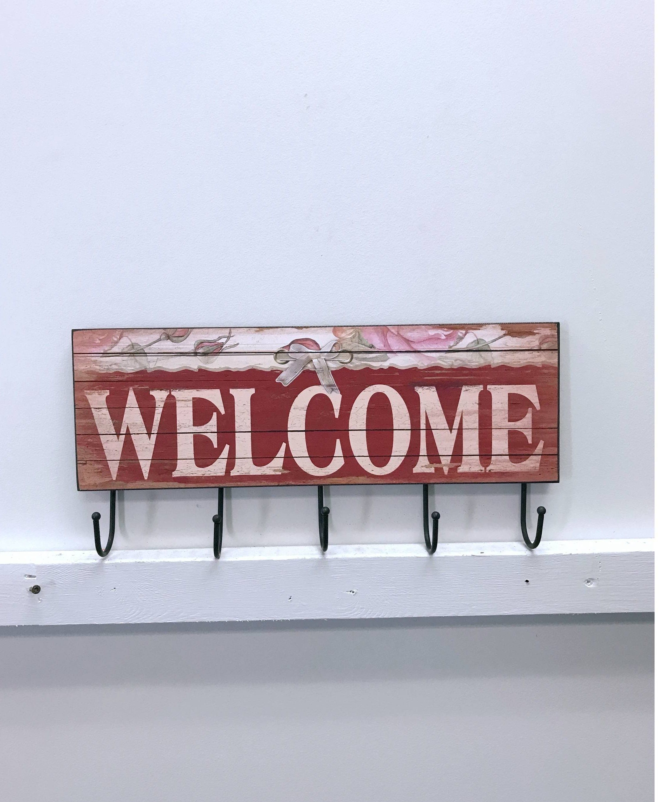Welcome Hook Wooden Sign Wall Décor Intended For Most Popular Metal Laundry Room Wall Decor By Winston Porter (View 18 of 20)