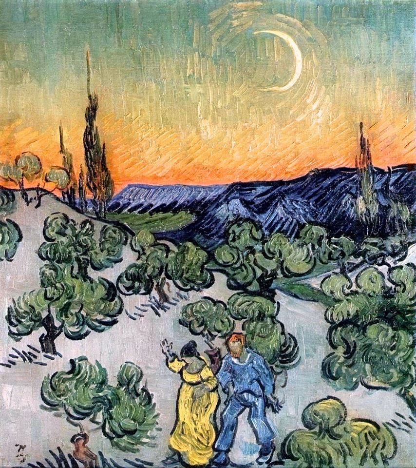 Couple Walking At Twilight, May 1890. Oil On Canvas, 49.5 X Regarding Latest Blended Fabric The Mulberry Tree – Van Gogh Wall Hangings (Gallery 20 of 20)