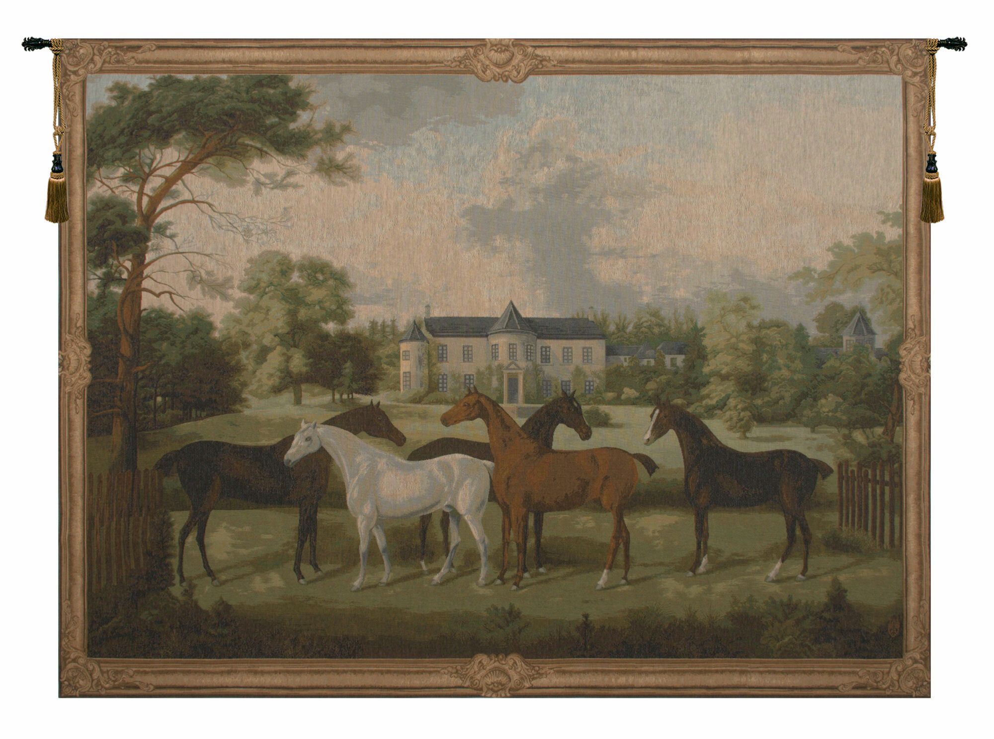 European Five English Horses Tapestry Within Most Current Blended Fabric European Five English Horses Tapestries (View 1 of 20)