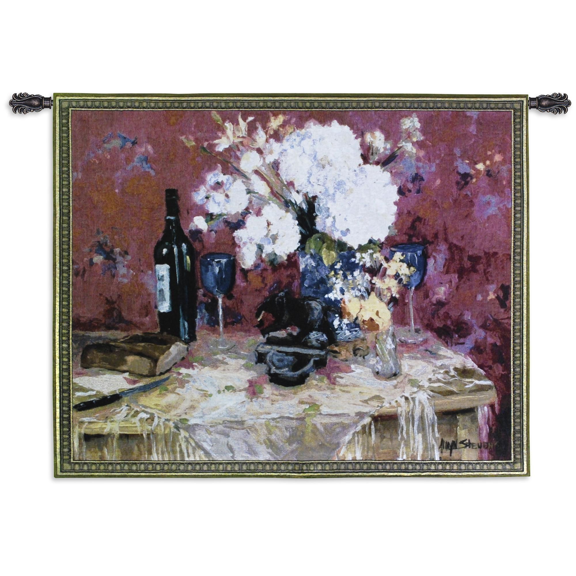 Fine Art Tapestries 'white Roses With Wine' Cotton Wall Tapestry Inside Best And Newest Roses I Tapestries (View 20 of 20)