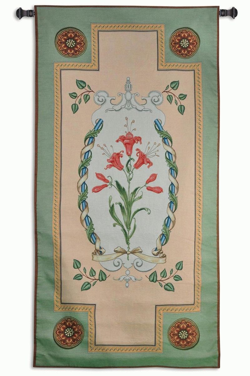 French Lily Tapestry – Green Pertaining To Current Blended Fabric Woodpecker European Tapestries (View 10 of 20)