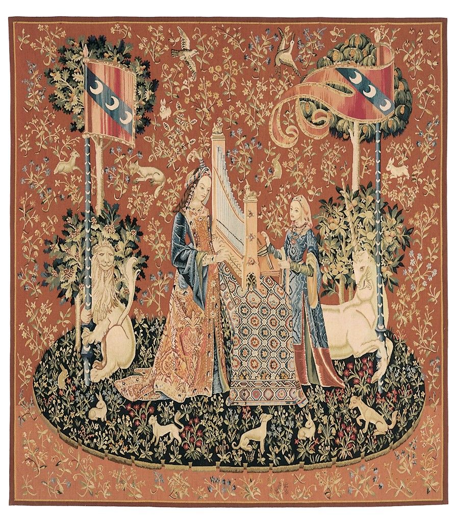 La Dame A La Licorne 'l'ouie' (lady With The Unicorn – The Hearing) Tapestry Inside Most Popular Dame A La Licorne I Tapestries (View 1 of 20)