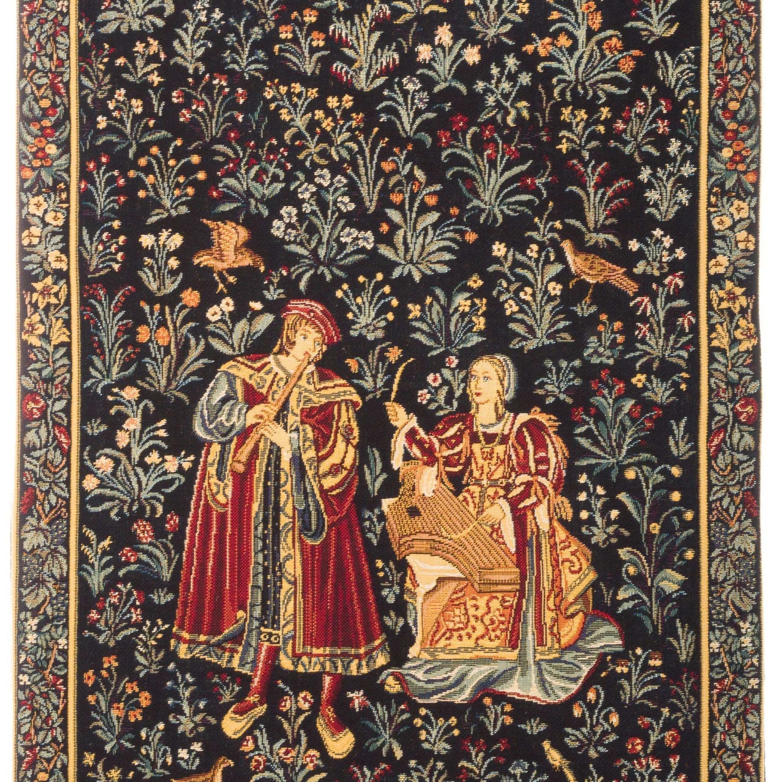 Medieval Tapestry Wall Hanging Concert Scene Millefleurs Within Newest Blended Fabric Wall Hangings With Rod Included (Gallery 20 of 20)