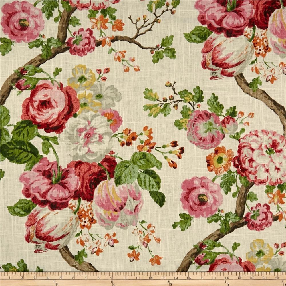 P Kaufmann Manor House Linen Blossom | Floral Upholstery Pertaining To Latest Blended Fabric Hidden Garden Chinoiserie Wall Hangings With Rod (View 19 of 20)